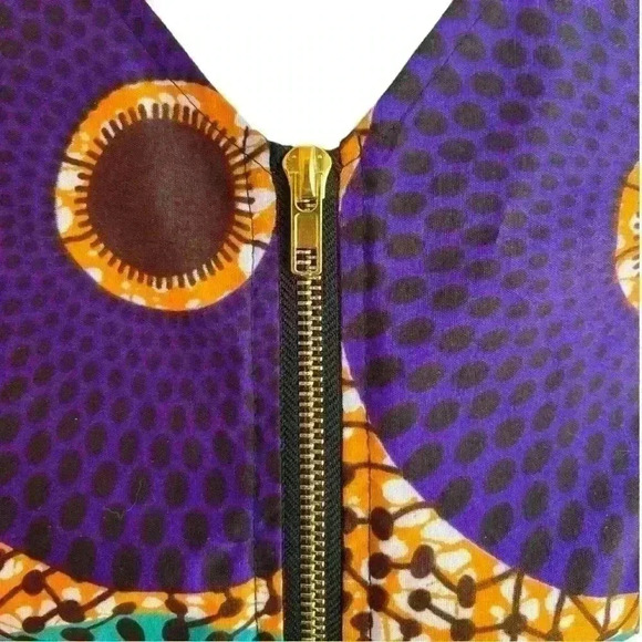 NWT Shenbolen African print dashiki cloth zip up long sleeve peplum blouse S - Picture 6 of 8